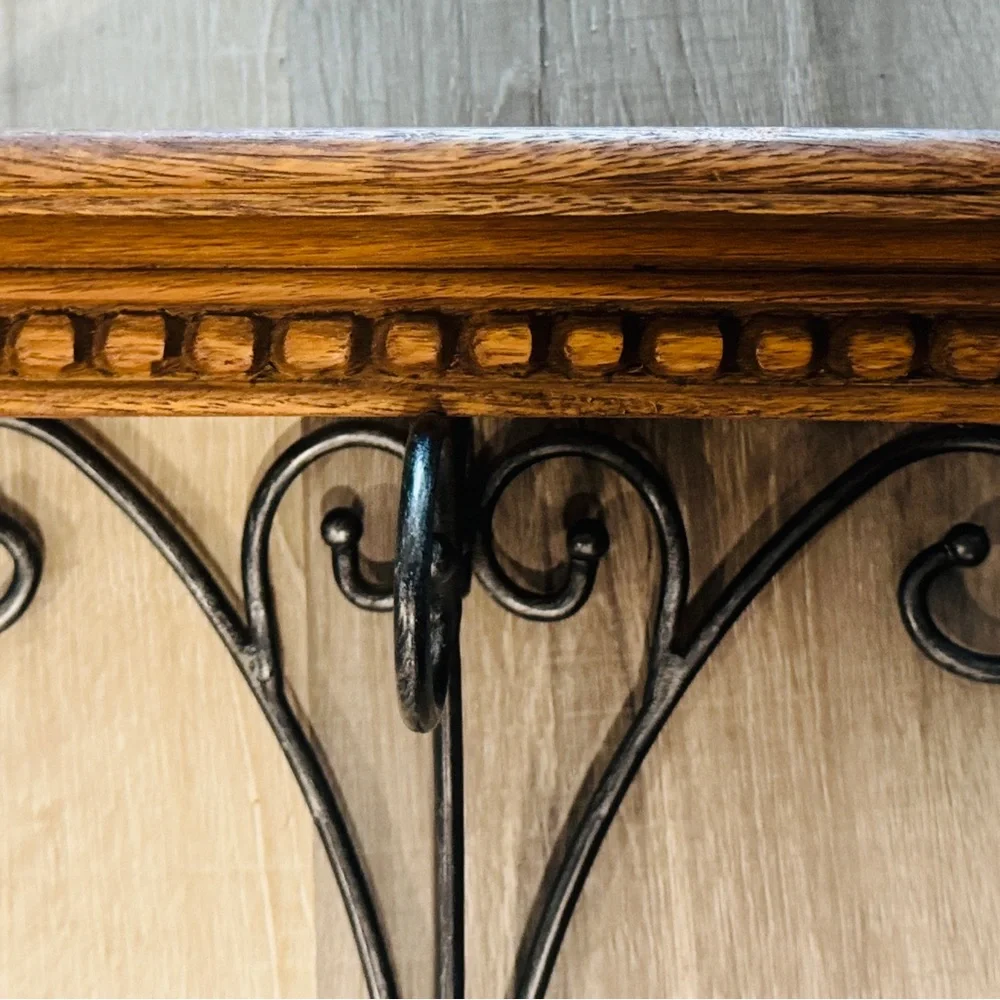 Wood and Wrought Iron Handmade Wall Shelf Bracket in Brown and Black